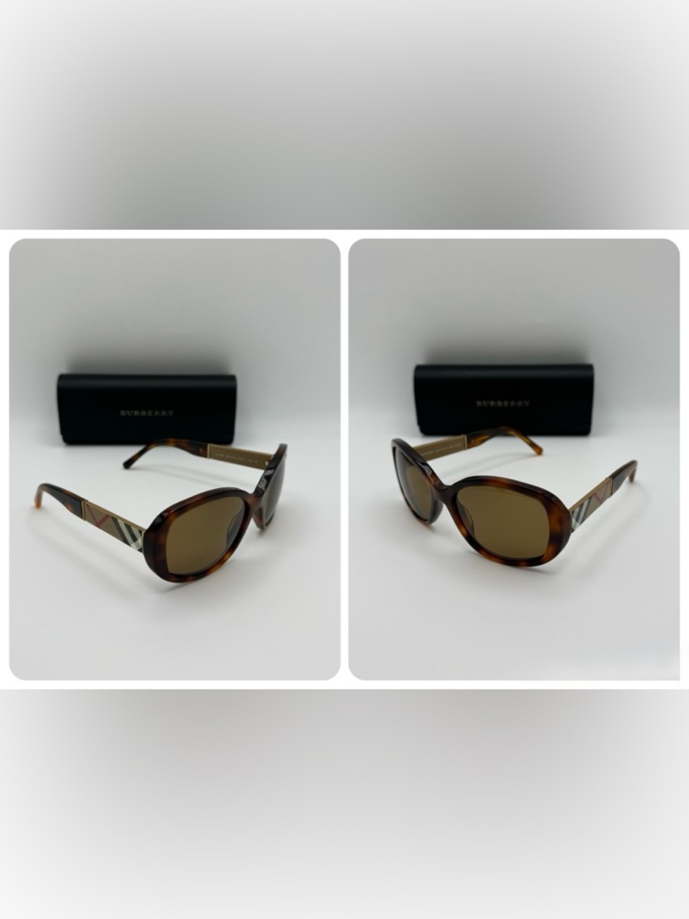 Burberry Polarized Tortoise Sunglasses with Novacheck Print - Picture 4 of 8